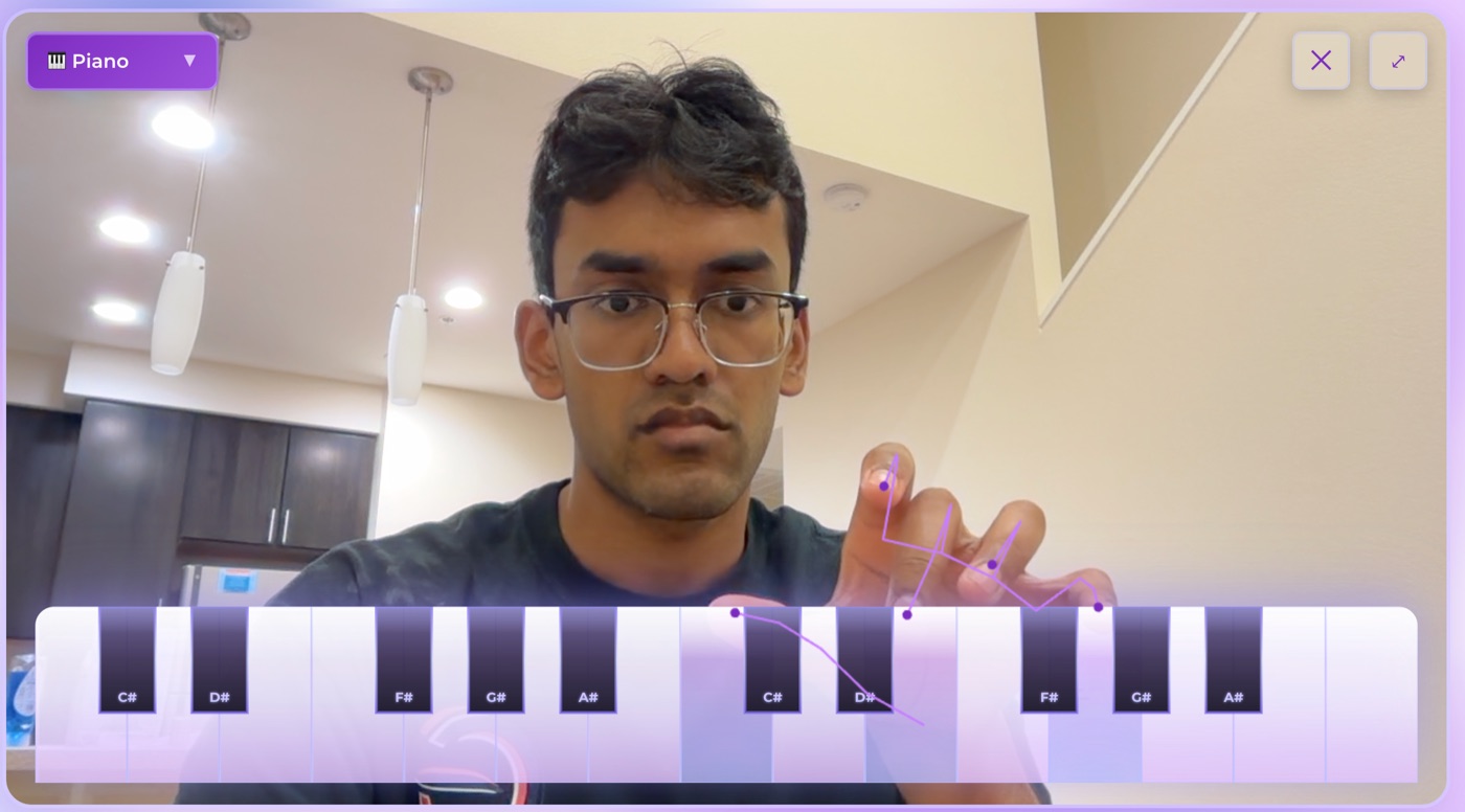 Harmonium browser instrument with hand tracking